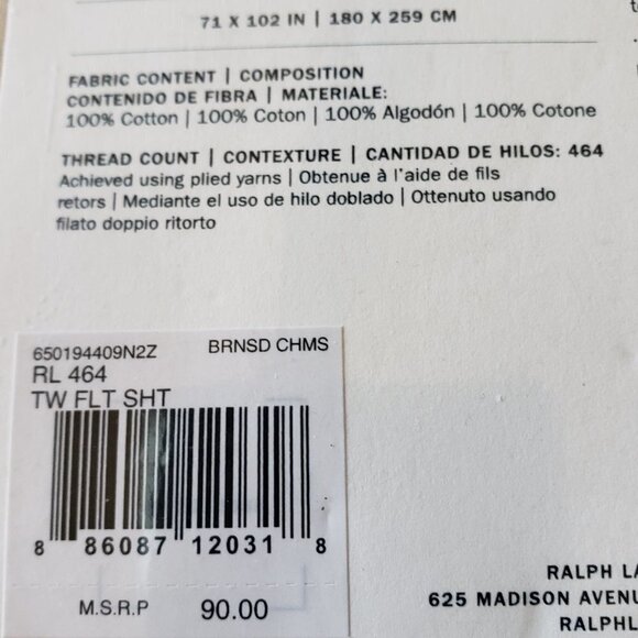 NWT - Ralph Lauren RL 464 Solid Percale Burnished Chamois Twin Flat Sheet - Picture 4 of 4